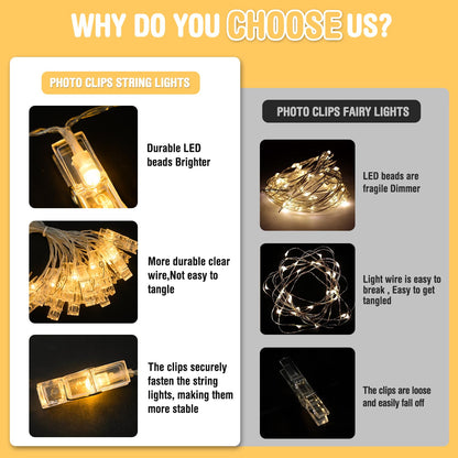 JMEXSUSS 20.8FT 40 LED Photo Clip String Lights with 40 Clips, Teen Girl Gifts Trendy Stuff-Pictures Light for Wall, Battery Operated Fairy Lights for 13 Year Old Girl Room Bedroom Dorm Decor
