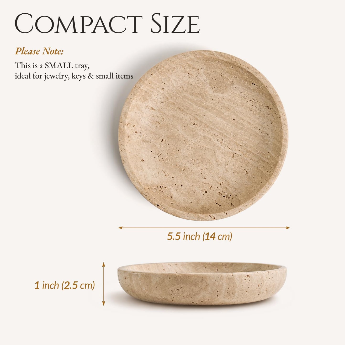 Gixemeva Natural Travertine Valet Tray - 5.5" Round Stone Jewelry Trinket Dish Catchall for Keys, Watches, Rings - Decorative Beige Bowl for Entryway, Nightstand, Bathroom Vanity