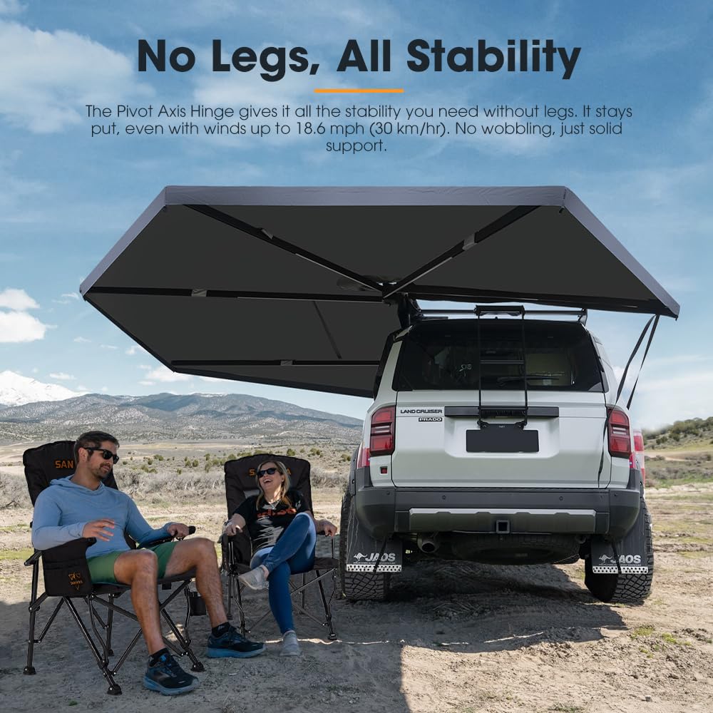 Sanhima 270 Awning Free Standing Built-in LED Light - 129.2 sq.ft Shelter Karlu Frontier Car Side Waterproof UV50+ Wind Resistant, Driver Side, 270 Degree Vehicle Awning for SUV Van Truck