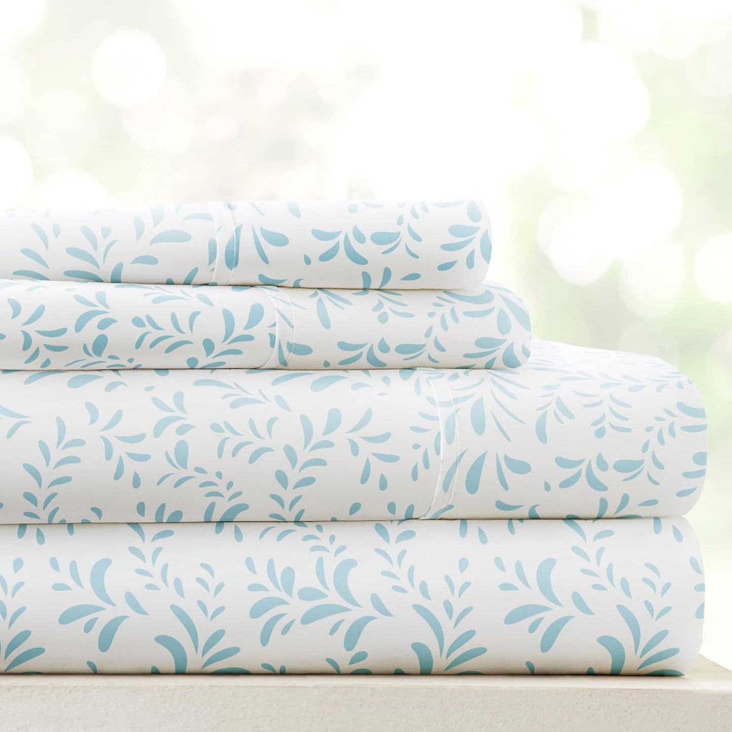 Linen Market 4 Piece King Sheet Set - Breathable, Double-Brushed Patterned Cooling Sheets – Oeko-TEX Certified Ultra Soft & Wrinkle-Free 16" Deep-Pocket King Sheets - Easy Care Burst of Vines Blue