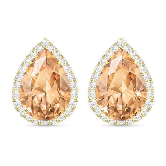 Linawe Gold Color Champagne Orange Rhinestone Stud Earrings for Women, CZ Cubic Zirconia Birthstone Tear Drop Earrings Stud, Birthstone Pear Shaped Formal Earrings for Evening Wear
