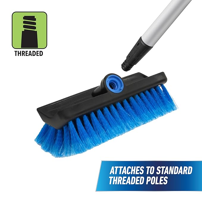 Unger Professional Lock-On HydroPower 10” Bi-Level Soft Wash Brush, Compatible