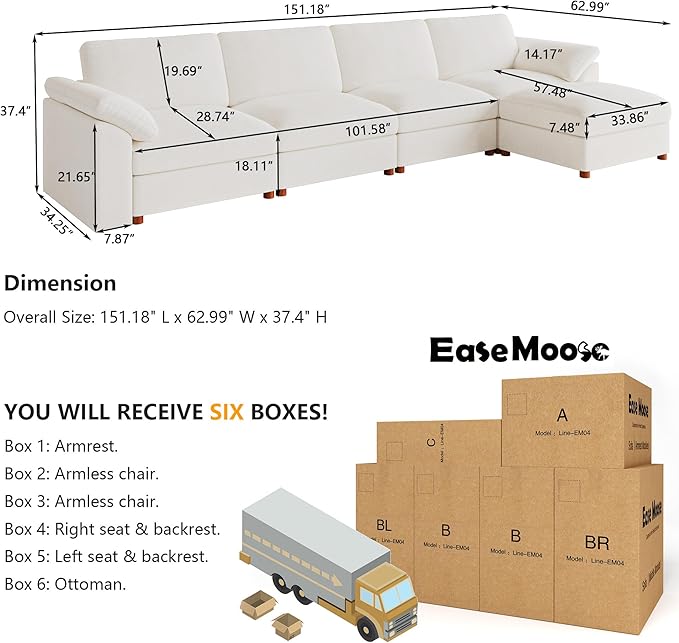 EASE MOOSE Extra Large Modular Sectional Sofa, Modern Oversized L Shape