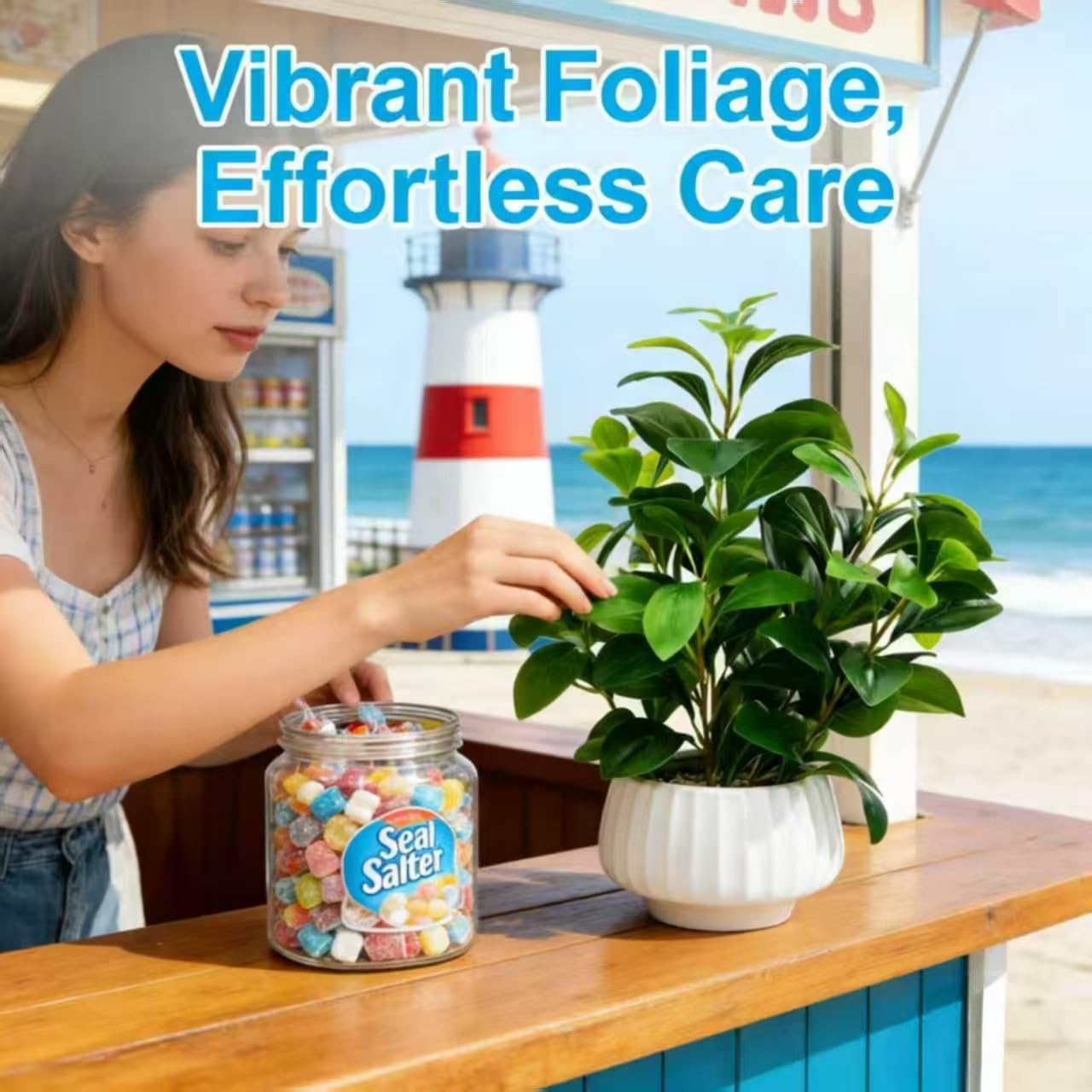 Ewtogift Artificial Peperomia Plant 16.5” Tall Lifelike Faux Greenery in 6” White Ribbed Ceramic Pot Realistic Indoor Fake Branches for Home Office Desk Shelf Bathroom Bedroom Farmhouse Decor
