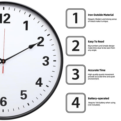LEIKE Metal Large Wall Clock 24IN Black, Retro Silent Quartz Battery Operated, Decorative for Patio, Kitchen, Living Room, Bedroom, Pool