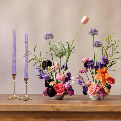 Printed Taper Candle - Baleagcdl Purple with Lavender Floral Long Candlesticks Handmade 10 Inch Drip Candle Sticks for Wedding Dinner Decor Holiday Gifts Set of 2
