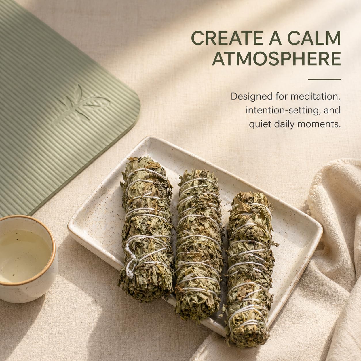 Mugwort Smudge Sticks – 4-Inch Three Pack | Natural Mugwort Bundles for Meditation, Rituals, Space Cleansing, and Spiritual Atmosphere Enhancement