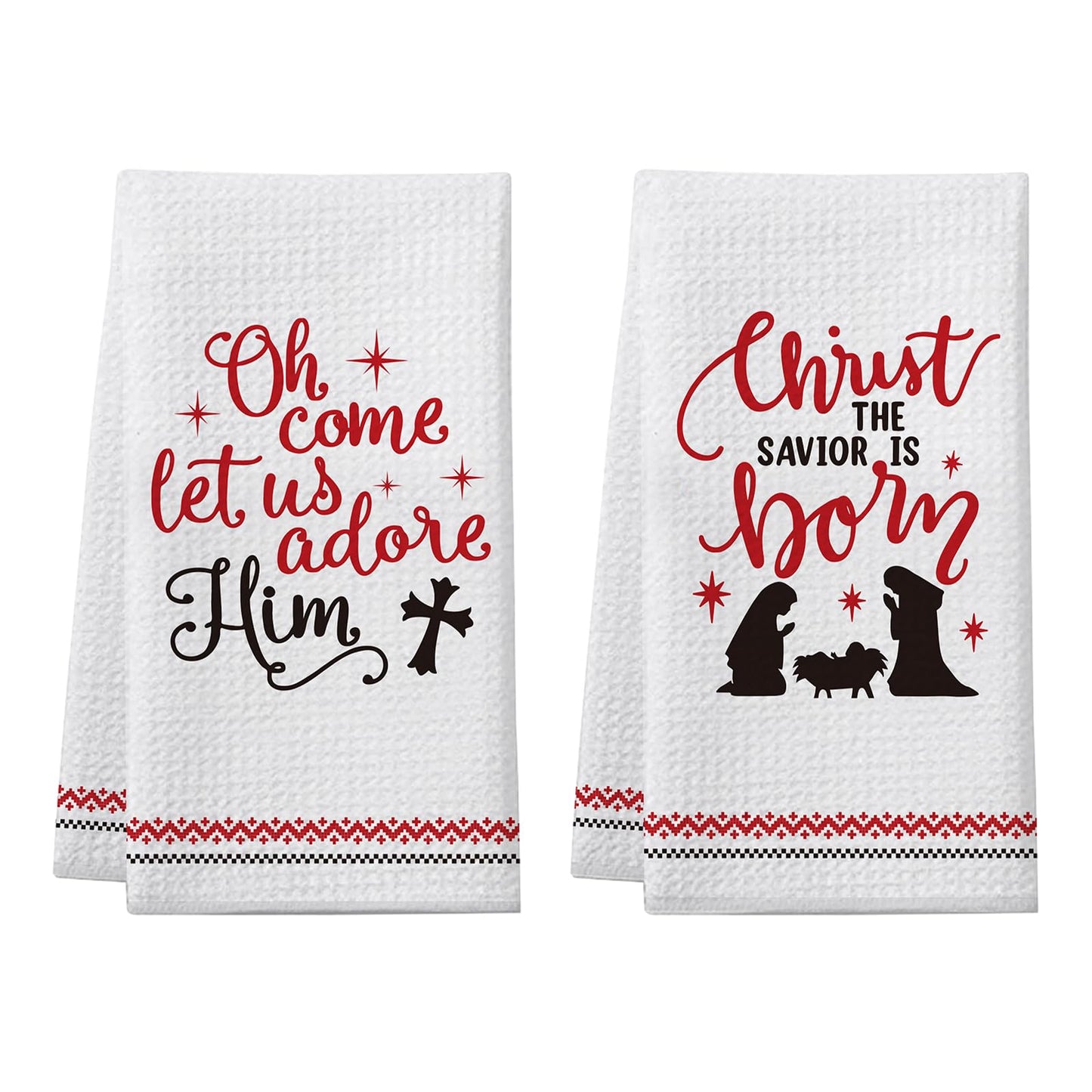Christmas Christian Gifts for Women Men, Christmas Kitchen Bathroom Decorations, 2 Pack Bible Verse Scripture Kitchen Towels, Religious Hand Towels, for Christians Friends Coworkers