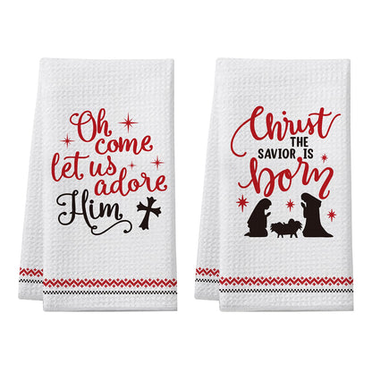 Christmas Christian Gifts for Women Men, Christmas Kitchen Bathroom Decorations, 2 Pack Bible Verse Scripture Kitchen Towels, Religious Hand Towels, for Christians Friends Coworkers