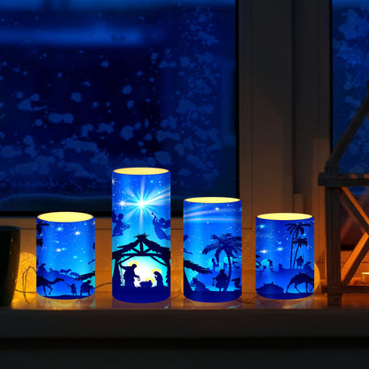 Tiamon Christmas Nativity Scene Candles LED Religious Theme Flameless Candles Battery Operated LED Warm Light Flickering Pillar for Xmas Holiday Table Decorations (Romantic)
