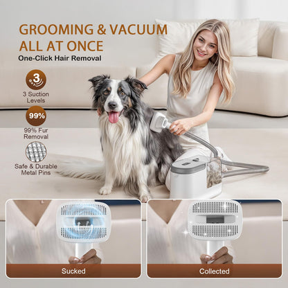 Ozumek Dog Grooming Vacuum, Dog Grooming Kit, 3 Suction Modes Dog Brush Vacuum with 5 Pet Grooming Tools (Alabaster)