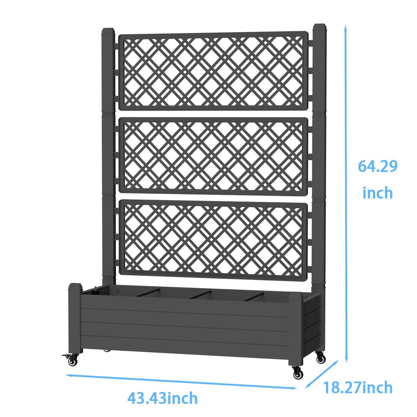 TimberAura 43" x 18" Planter Box with Trellis and Wheels, Large Raised Garden Bed with Cucumber Trellis for Climbing Plants, Outdoor Elevated Planter with Self-Watering & Drain Plug (Black)