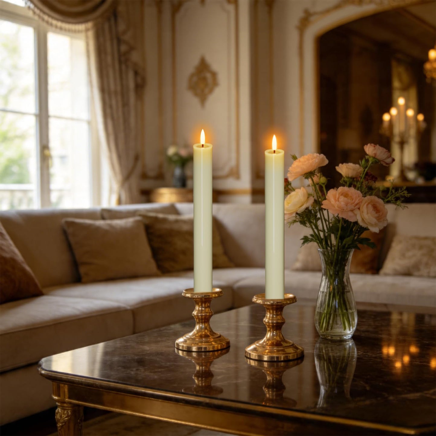 DRomance Large Flameless Taper Candles Battery Operated with Remote and Timer, Real Wax 3D Wick Flickering Ivory LED Taper Candlesticks Wedding Dinner Christmas Holiday Decor(2pcs, 1.14" D x 9.92" H)