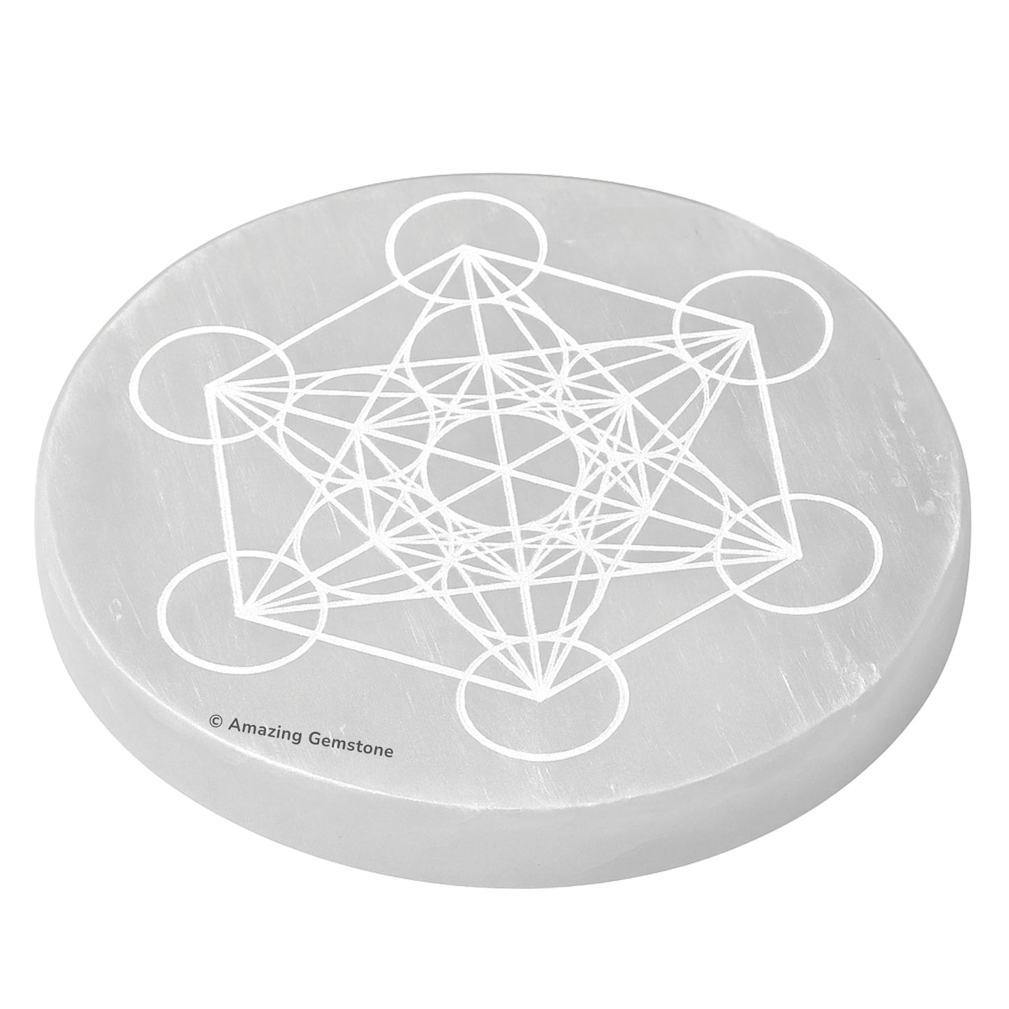 Amazing Gemstone Selenite Crystal Charging Plate for Crystals and Healing Stones, 4" Selenite Crystal Plate Engraved Metatron Cube Coaster for Home, Office Table Decor (Selenite Round Disc)