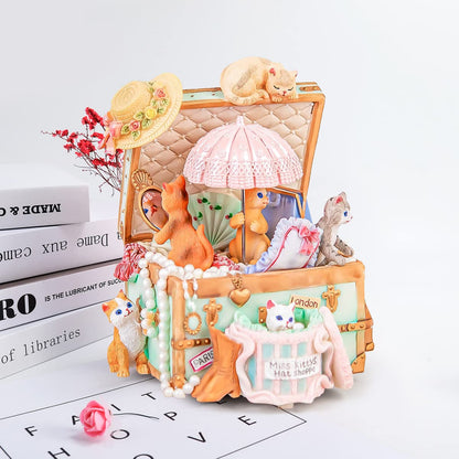 Mr.Winder Cats Music Box Gift for Girls, Cute Wind Up Keepsake for Daughter Wife Girlfriend Sister Granddaughter, Lovely Birthday Christmas Friendship Gifts Play Castle in the Sky