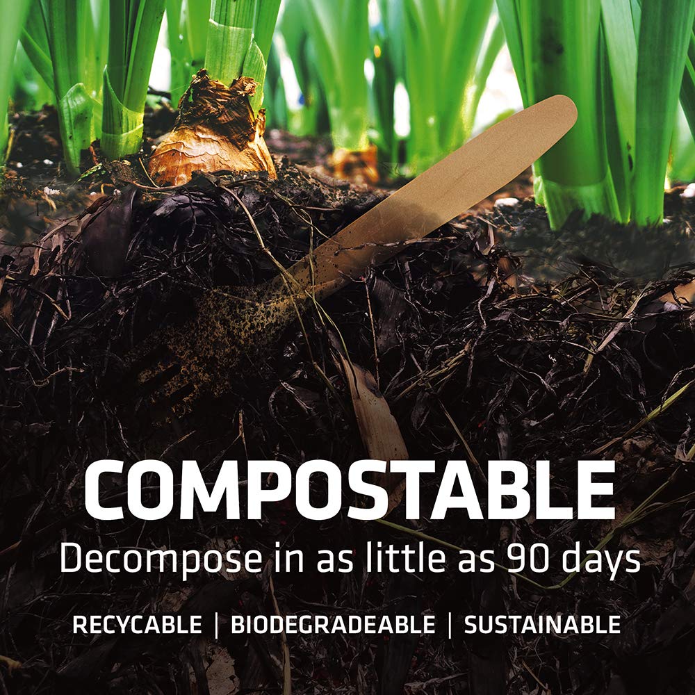 Disposable Wooden Cutlery Set - 100% Home Compostable - 300 Mix (120 Forks, 120 Spoons and 80 Knives) 6.5", Bamboo Utensils Alternative, Eco-Friendly, Organic, Sustainable and Carbon Neutral Certified