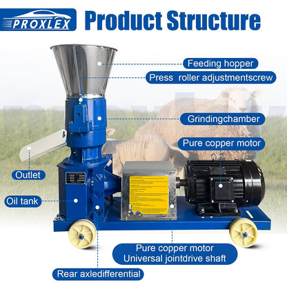 ProXlex 110V 5.5KW Feed Pellet Machine 4-Roller 6 Dies 440lb/h