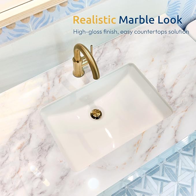 rabbitgoo Glossy Marble Contact Paper Peel and Stick Wallpaper 11.8" x 78.7"
