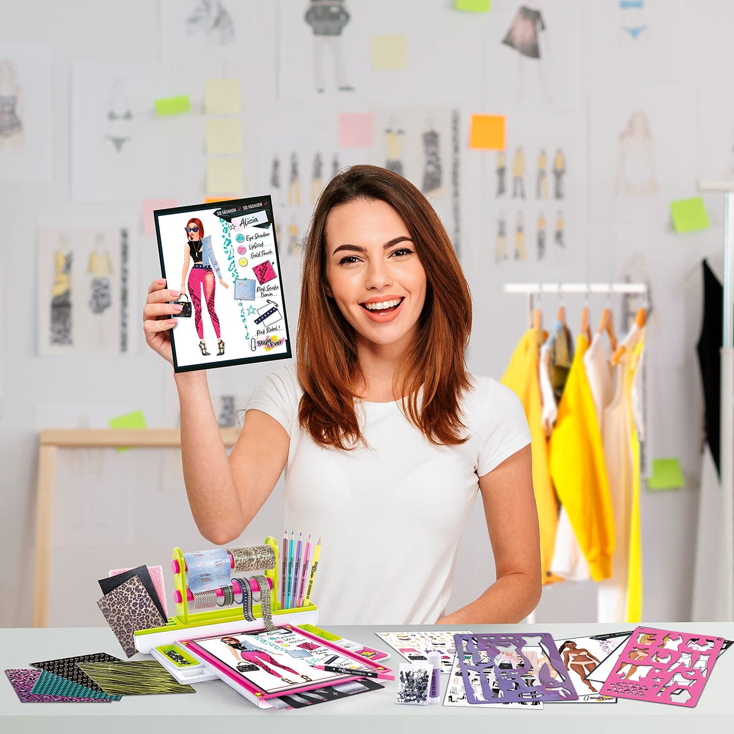 Style 4 Ever OFG 232 Fashion Designer Studio, Real Adhesive Fabrics, Design From Scratch, Stickers, Gems, Pencils, Gluestick + So Much, Multicoloured, Studio-OFG232