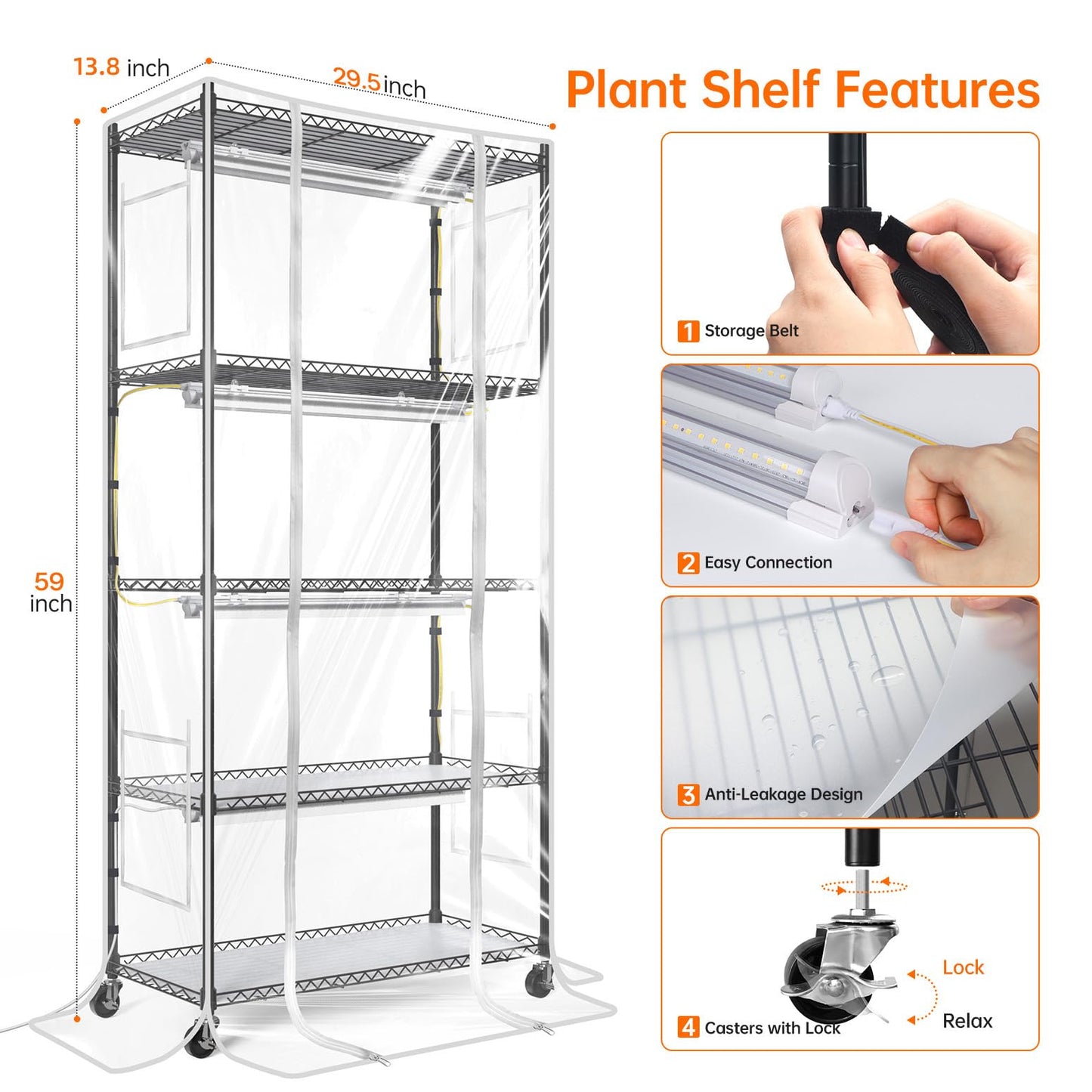 Bstrip Indoor Greenhouse with Grow Light, Mini Green House with 4 Pack T8 Full Spectrum Plant Lights with Timer, Indoor Greenhouse Cabinet for Indoor Plant, Seed Starting, Seed Tray, 29.5"x13.8"x59"