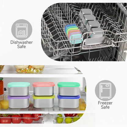 SOPHICO Stainless Steel Snack Containers for Kids, 8 oz Small Food Storage Container with Silicone Lid - Perfect 304 Metal Toddler Lunch Box for Daycare and School, Leak Proof (6 Pack)