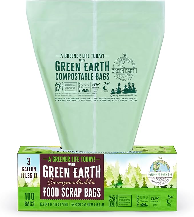 Green Earth Compostable Small Kitchen Food Scrap Trash Bags, Extra Thick 0.71