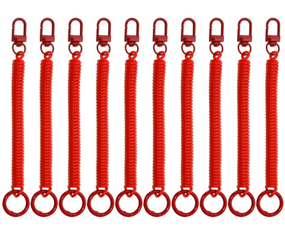 Mini Skater Retractable Coil Spring Keychain Stretchy Spirals Keyring for Work Keys ID Badge, Pack of 10 (Red)