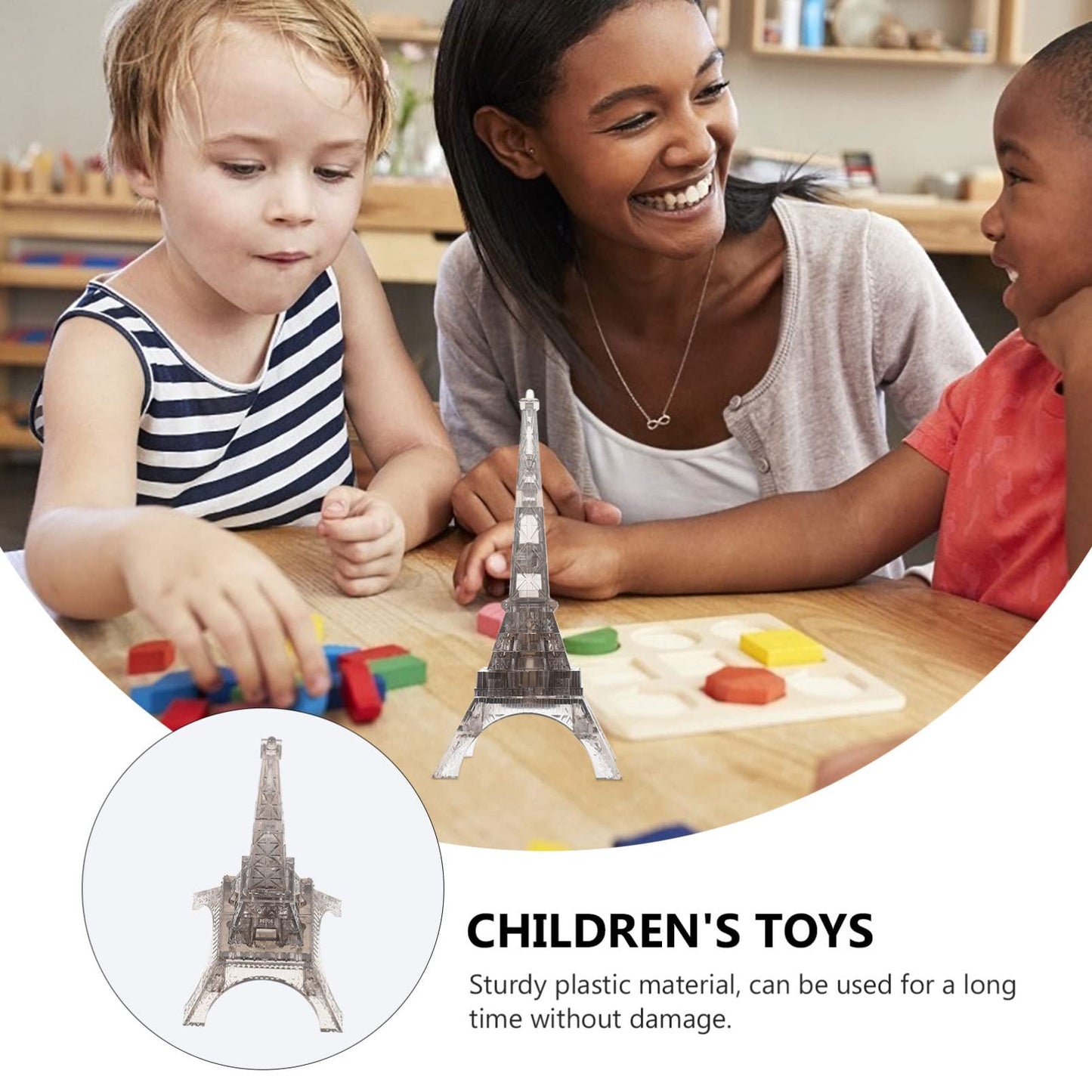 Toyvian Transparent Eiffel Tower 3D Crystal Puzzle Decorative Jigsaw Building Block Model Educational Toy for Toddlers Hands-on Matching and Recognition 1 Set