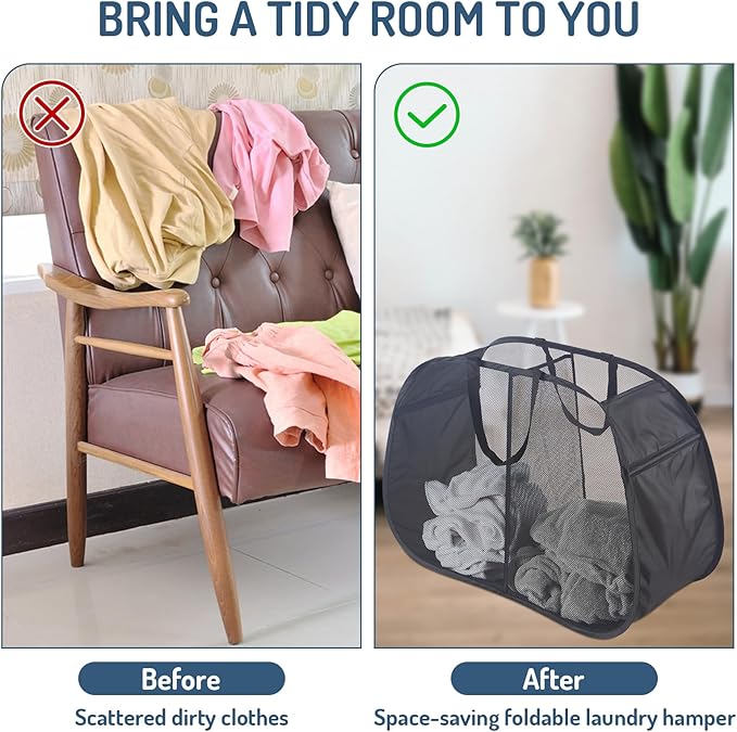 Seiritex Mesh Popup Laundry Hamper 2 Compartment, Collapsible Laundry Sorter