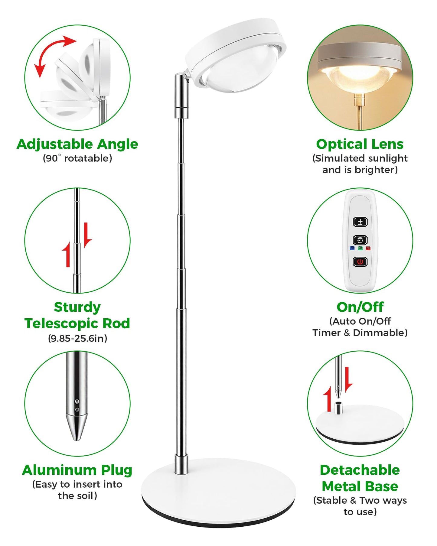 Tmsluody Plant Grow Light, Full Spectrum Grow Lights LED Spotlight with Metal Base, Desk Plant Growing Lamps with Auto On Off Timer 3/9/12H, 6 Brightness Levels, 9.8-25.6'' Adjustable Height