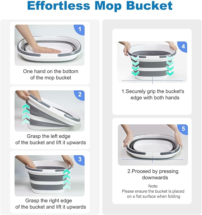 Collapsible Bucket 16L with Handles, Cleaning Mop Bucket Space Saving Foldable