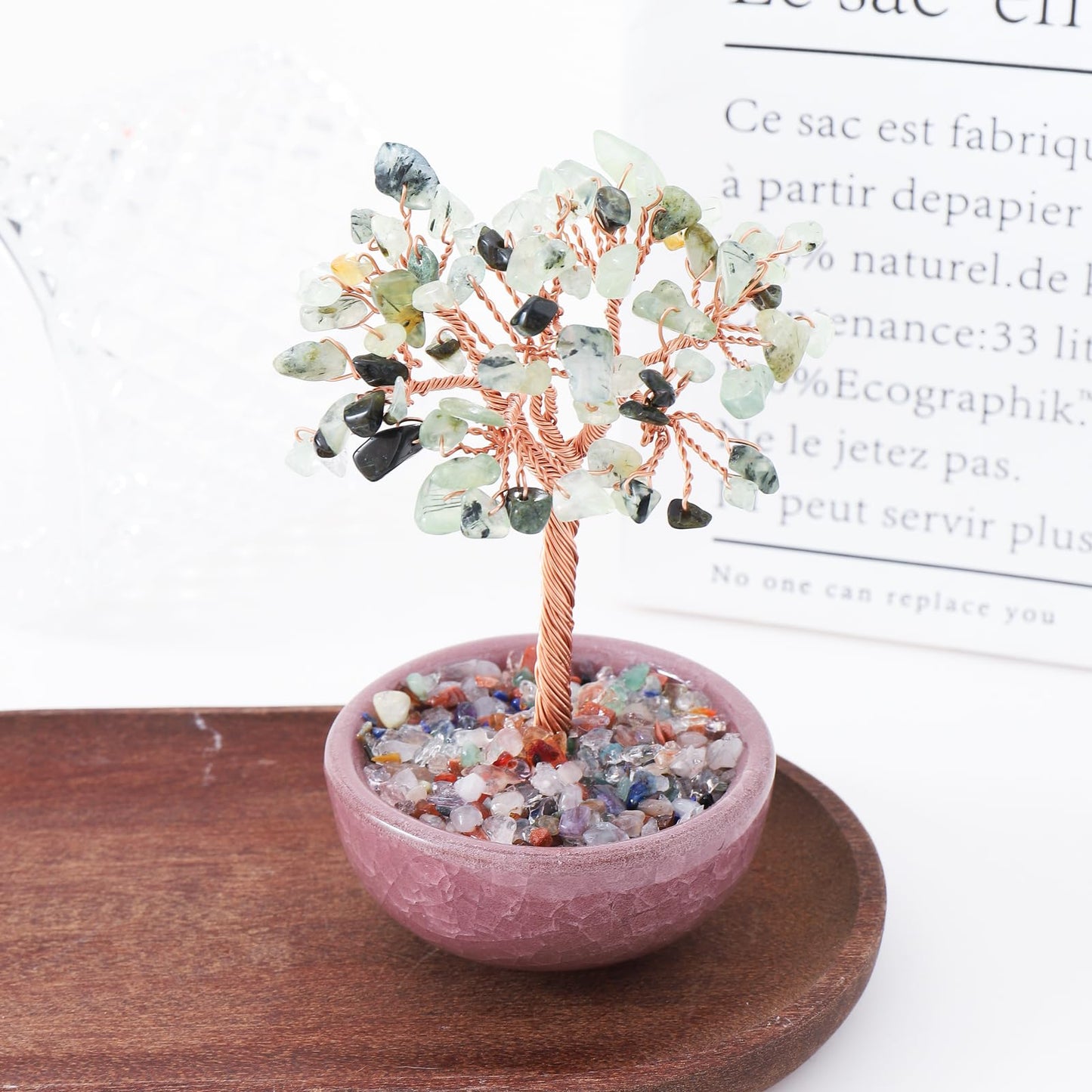 1PC Natural Prehnite Crystal Tree Handmade Wire Life Small Bowl Flowerpot Base Reiki Healing Feng Shui Mineral Specimen Tabletop Ornaments