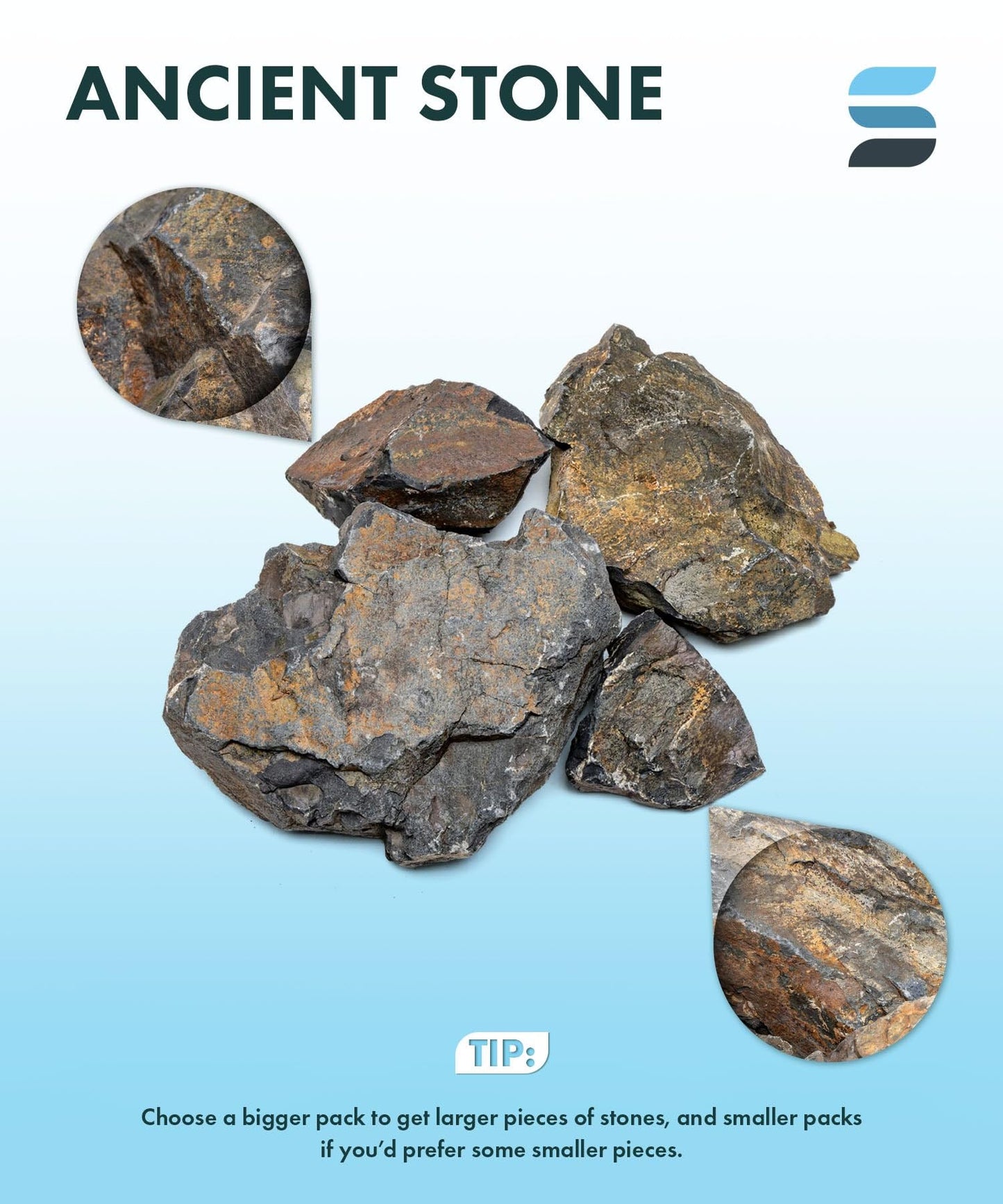 SubstrateSource Natural Aquarium Stones - Angular Dark Brown & Rust-Toned Decorative Rocks w/Layered Texture - Freshwater Aquascaping, Betta Fish Tank, Reptile Enclosure, Hermit Crab - Ancient, 5 LB