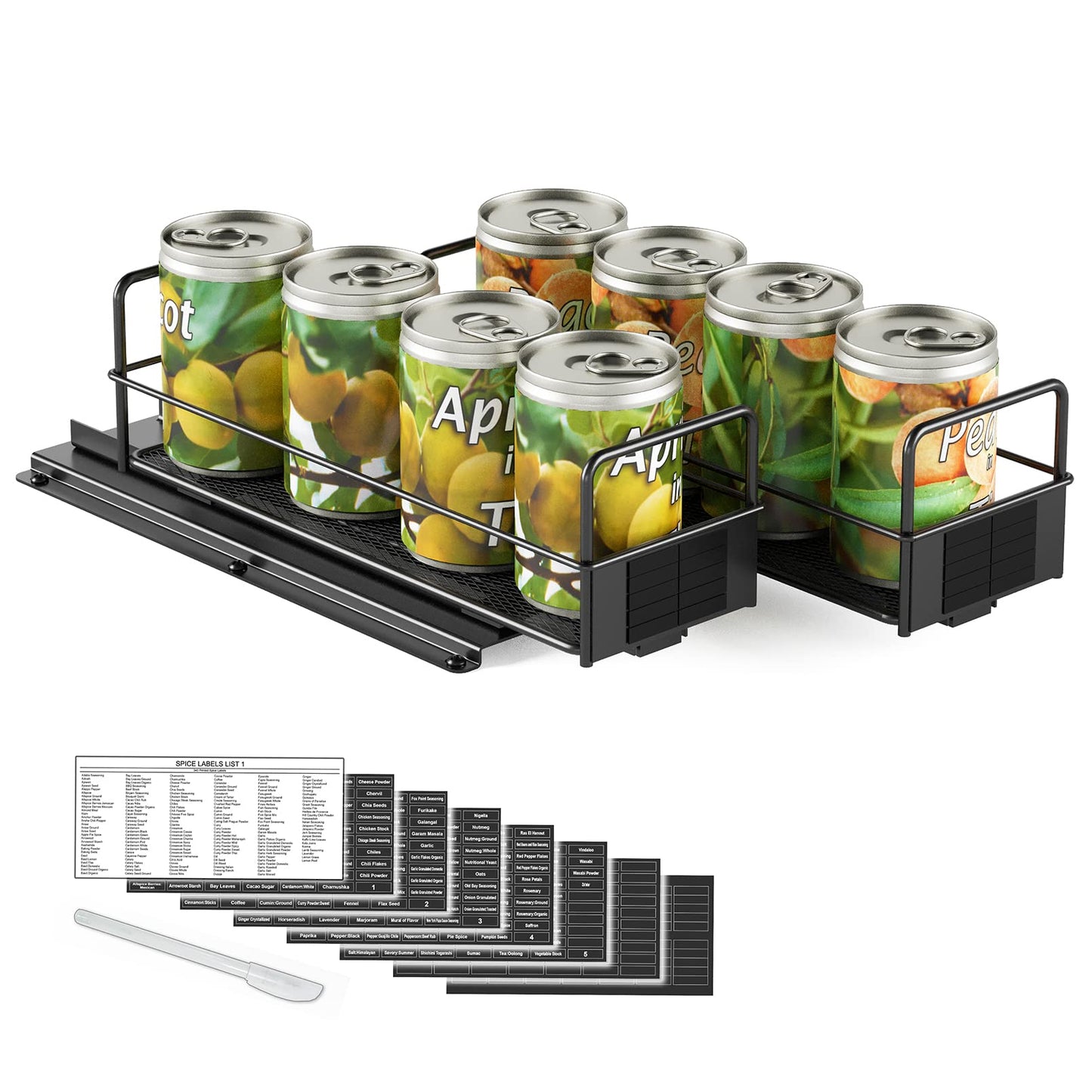 SpaceAid Pull Out Spice Rack Organizer for Cabinet, Heavy Duty Slide Out Seasoning Kitchen Organizer, Cabinet Organizer, with Labels, 5.2" W x10.75 D x10 H, 2 Drawers 2-Tier