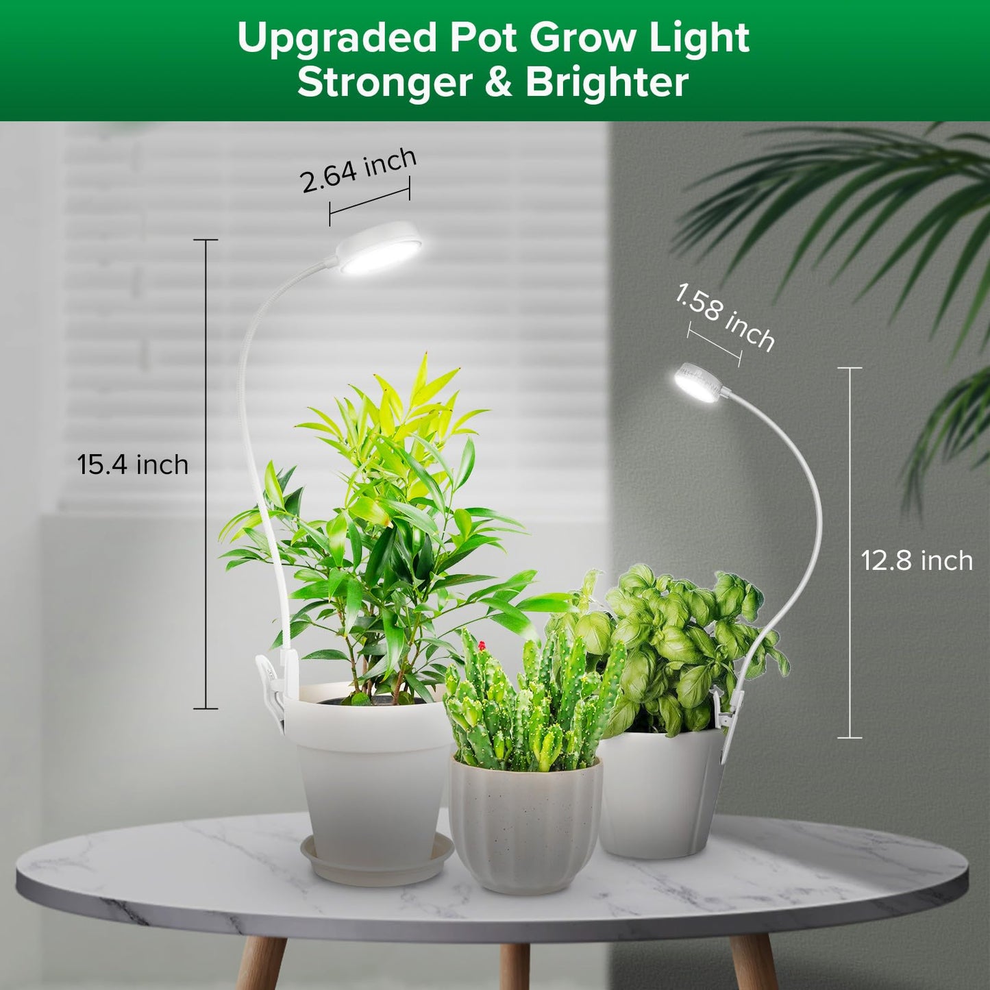 SANSI Grow Light for Indoor Plants, Clip-on LED Full Spectrum Plant Lamp with 4-Level Dimmer, Auto On/Off Timer (3/6/12 Hrs) - White, 10W 1-Pack
