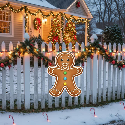 Christmas Gingerbread Man Ginger Bread Classic Yard Sign for Home Decor and Lawn Decoration With Stakes, Green Merry Christmas Sign Tree Cookie (Brown)
