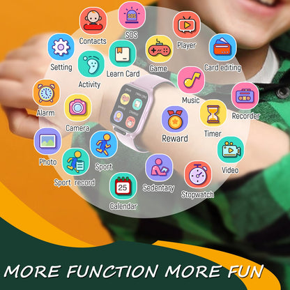Smart Watch for Kids, 1.85" Fitness Tracker with Heart Rate, Sleep Monitor, IP68 Waterproof Smartwatches with Video Music, Pedometer, Game, NO APP/Phone, Gift for Boys Girls. (Classic, Pink)