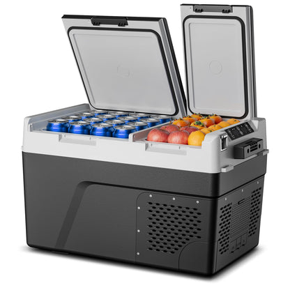 Feelfunn 12 Volt Refrigerator Car Fridge - 40QT(38L) Dual Zone Electric Cooler, Car Refrigerator -4℉~68℉, Portable Refrigerator 12/24V DC 100-240V AC, Portable Freezer for Travel Camping RV Home
