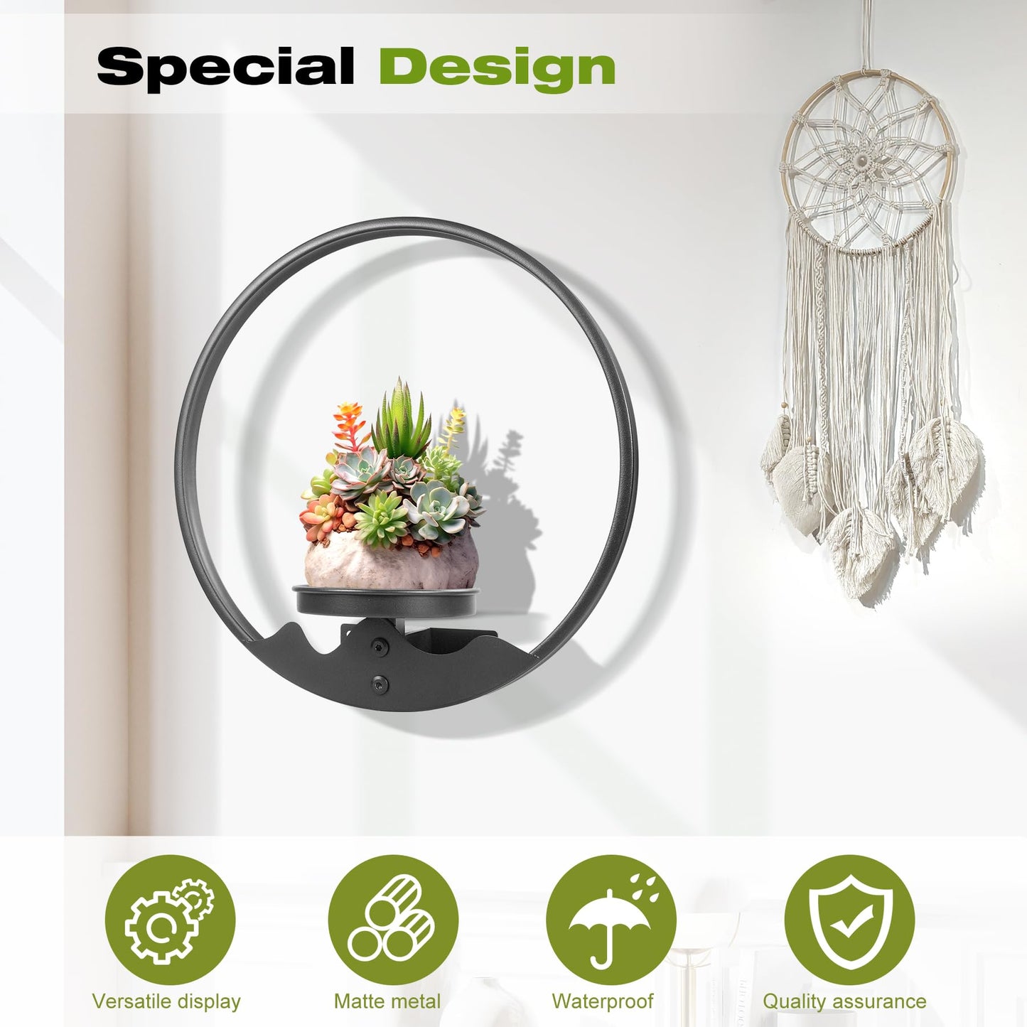 Aunulahca Round Picture Frame Wall Plant Holder Black Wall Hanging Planters Metal Window Plants Shelf Plant for Indoor Outdoor Garden Rockery Decoration 2 Pack