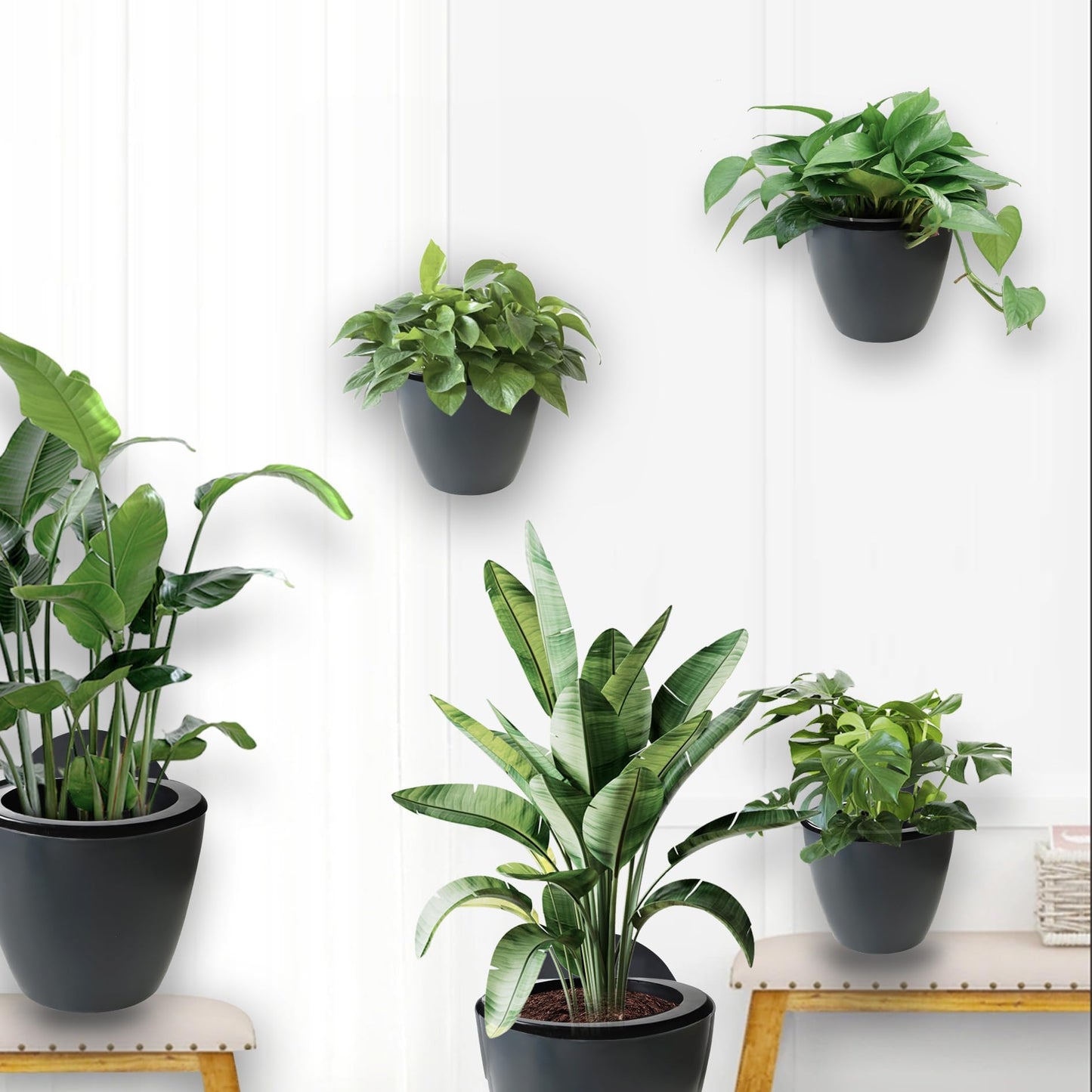 elfinrm 7Pack Self-Watering Plant Flower Pot Wall Hanging Plastic Planters Size 7 inch with 7 Hooks Replacement for Plants Flowers Indoor Outdoors