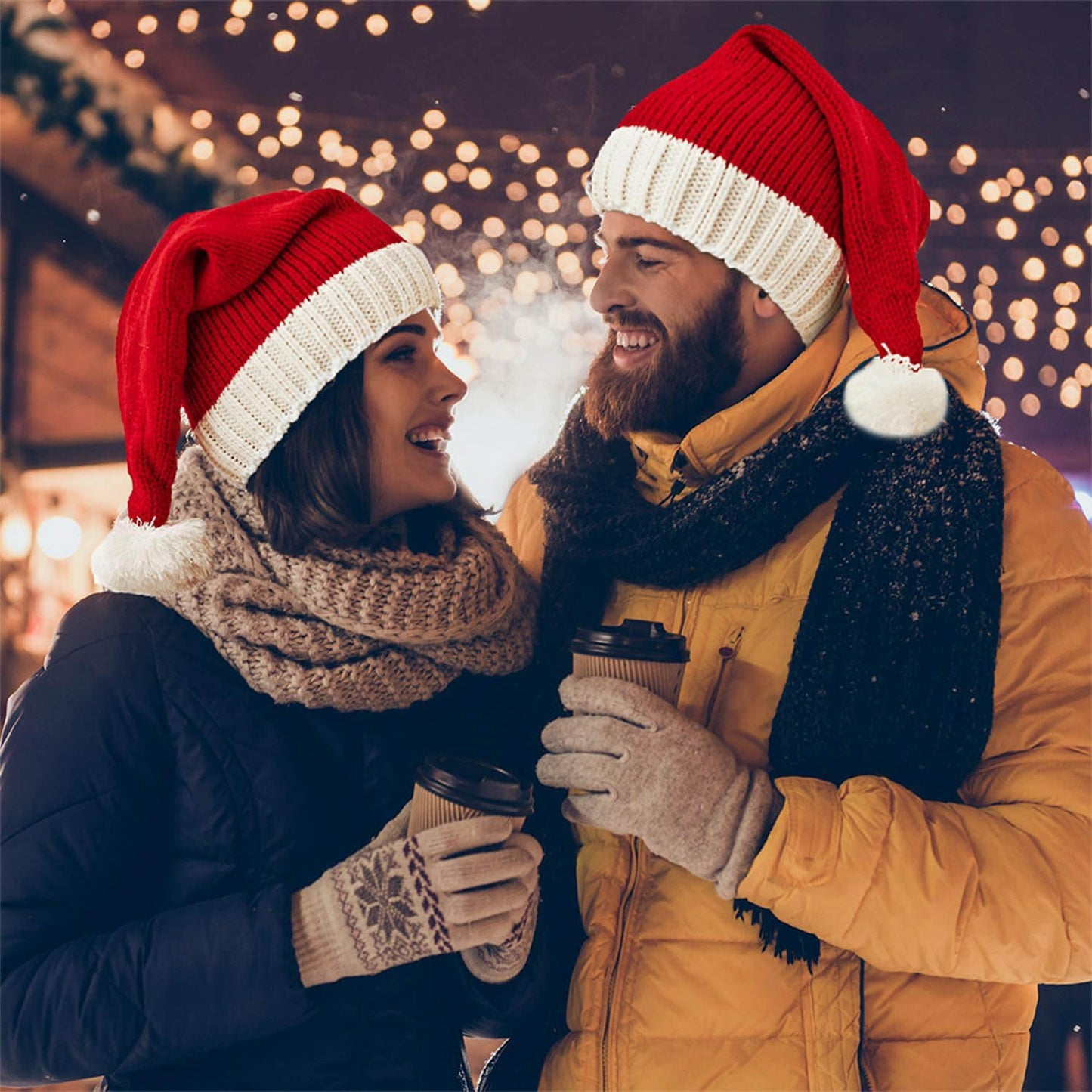 OCTEEN Santa Hat Christmas Hats Xmas Party Red Knitted Beanie For Adult Women Men