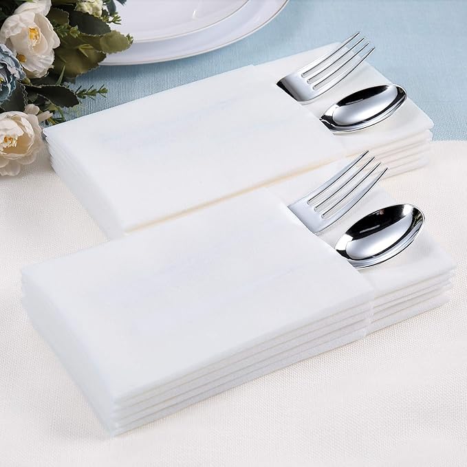 FOCUSLINE 100 Disposable Bathroom Napkins, Linen-Feel Paper Guest Towels
