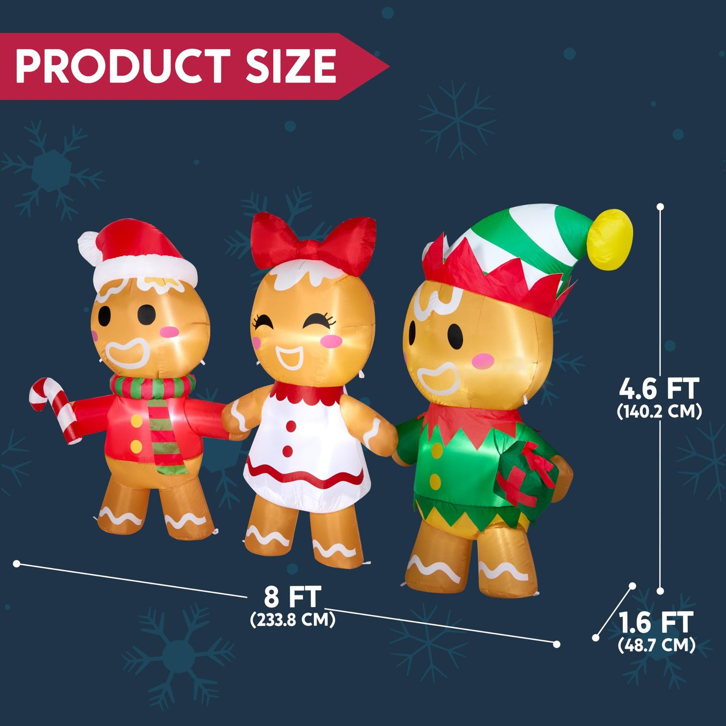 Joiedomi 8 FT Long Christmas Inflatable Gingerbread Decoration, Christmas Blow Ups Three Gingerbread Men Yard Decoration with LEDs, Cute Xmas Gingerbread Inflatable for Outdoor Yard Garden Lawn Decor