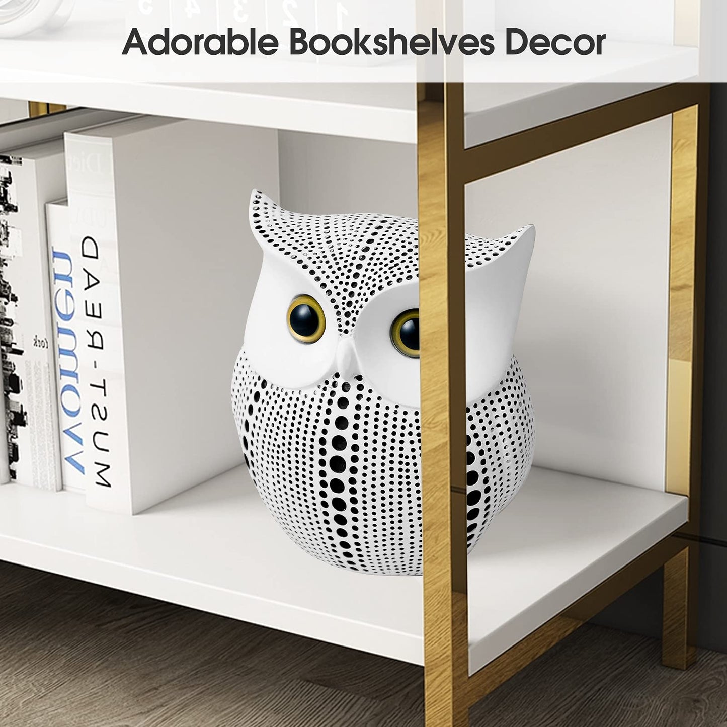 APPS2Car Owl Statue for Home Decor Accents Office Decoration, Handmade Polka Dots Buhos Modern Bird Figurine for Indoor Book Shelf Desktop Cabinet Fireplace Mantel Living Room Bedroom Ornament (White)