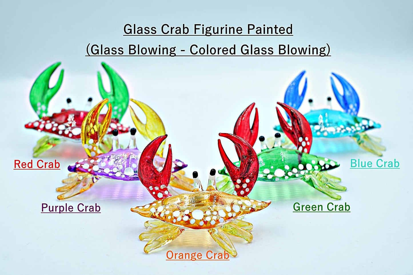1shopforyou Glass Crab Figurine Red Green Claw Hand Blown Painted Art Miniature Coastal Style Gift Home Decoration No.9