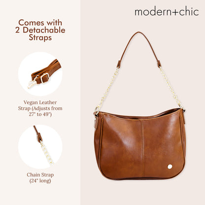 Modern+Chic Crossbody Bags for Women - Marissa Saddle Crossbody, Vegan Leather Shoulder or Handbag with Two Adjustable Straps