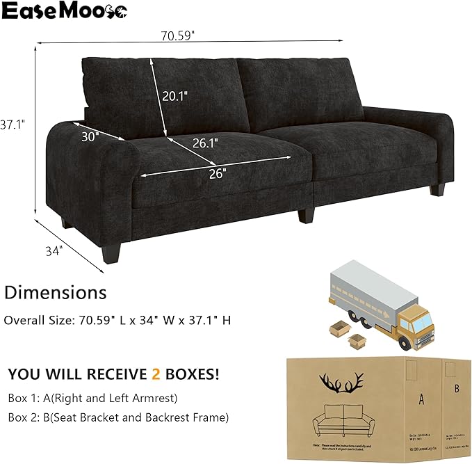 EASE MOOSE 70.6" Modern Deep Seat Loveseat Couch, Soft Chenille Sofa