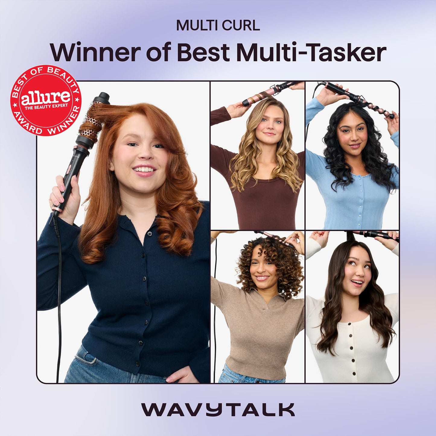 Wavytalk 5 in 1 Curling Iron,Curling Iron Set with Heated Round Brush and 4 Interchangeable Ceramic Curling Wand(0.5”-1.25"), Instant Heat Up,Dual Voltage Hair Curler