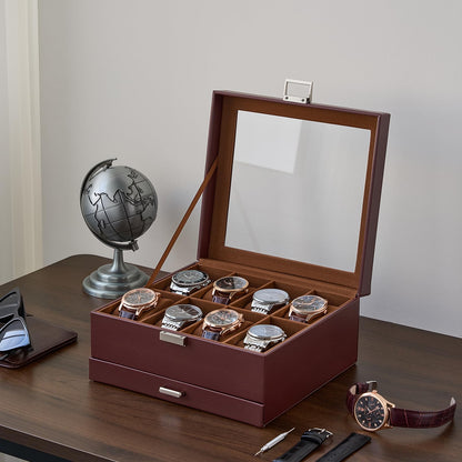 ProCase Watch Case, 8 Slot Mens Watch Box Holder Organizer with Glass Lid, 2-Layer Watches Display Case, Mens Jewelry Box with Drawer, Birthday Valentine Gifts for Men Women -8 Slot, Espresso
