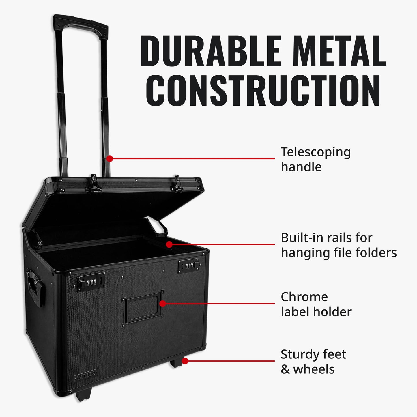 Vaultz Locking Mobile File Chest, Letter/Legal Files, 17.5" X 15.5" X 14.5", Black